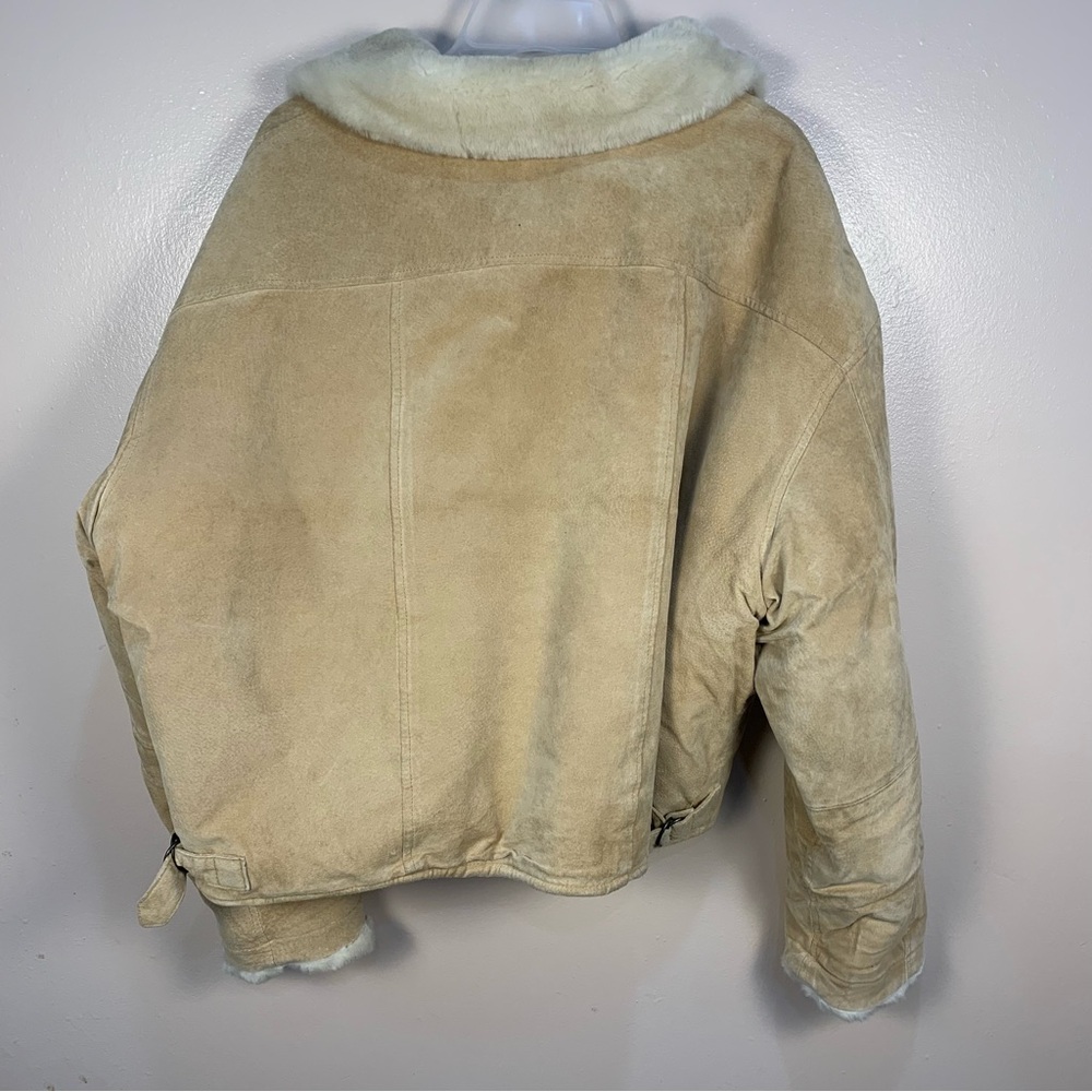 Wilson’s VTG 90s y2k Cropped Suede Leather Faux Fur Lined Jacket Tan - Picture 9 of 16